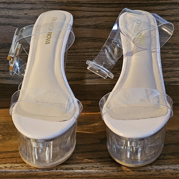Fashion Nova See What I Want Clear Heel Nude Wedges - Picture 3 of 16